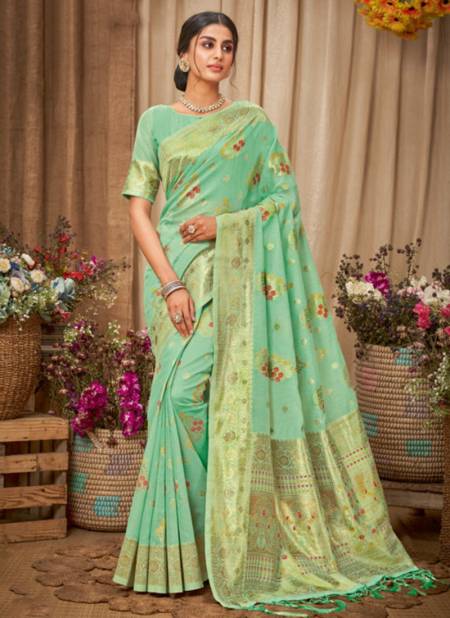 Pista Green Colour SANGAM FASHION QUEEN Fancy New Exclsuive Wear Cotton Designer Saree Collection 4022